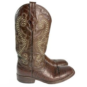 Ferrini 9079309 Chocolate Brown Alligator Print Leather Cowboy Western Boots 8.5